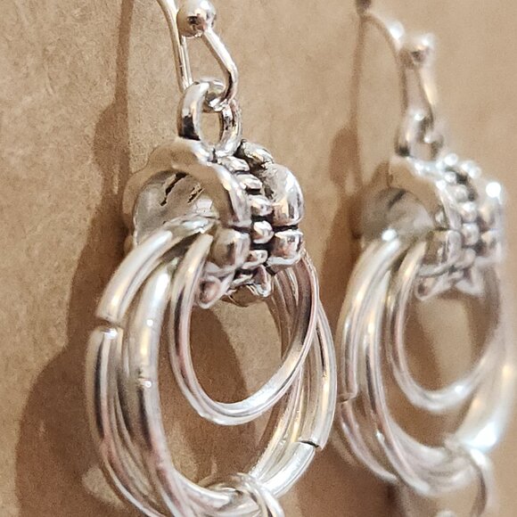 Bright Silver Chainmail Double Spiral Drop Earrings - Picture 7 of 7